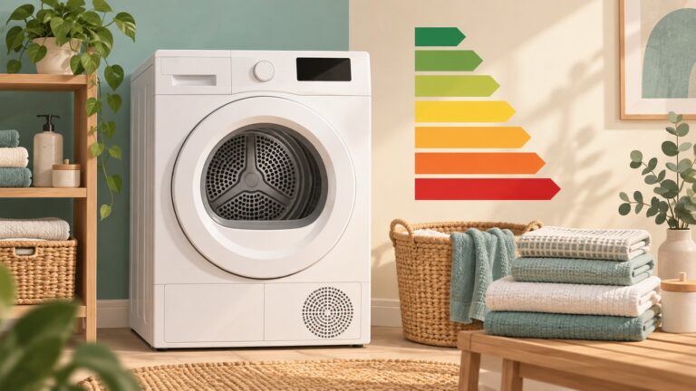Ilustracija sušilnega stroja z barvno lestvico energijske učinkovitosti