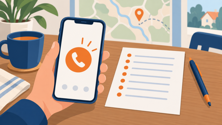 AI ilustracija telefona in kontrolnega seznama za klic na 112